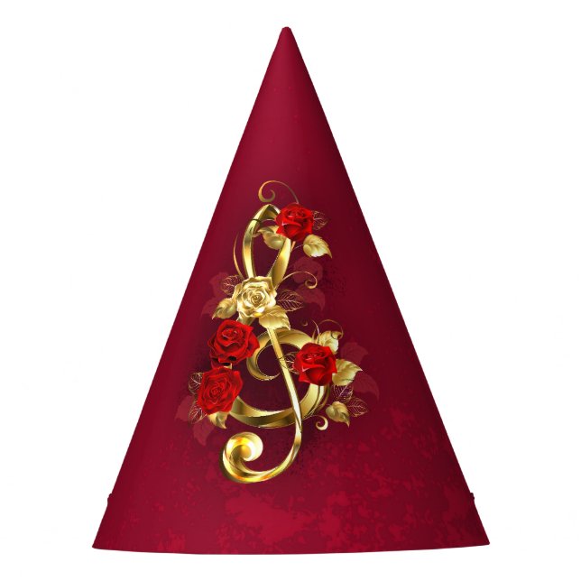 Golden Treble Clef with Rose Flowers Party Hat (Front)