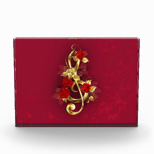Golden Treble Clef with Rose Flowers Photo Block