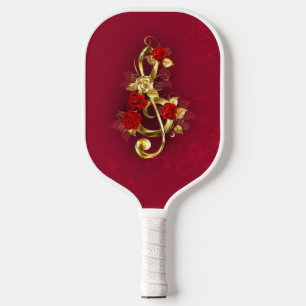 Golden Treble Clef with Rose Flowers Pickleball Paddle