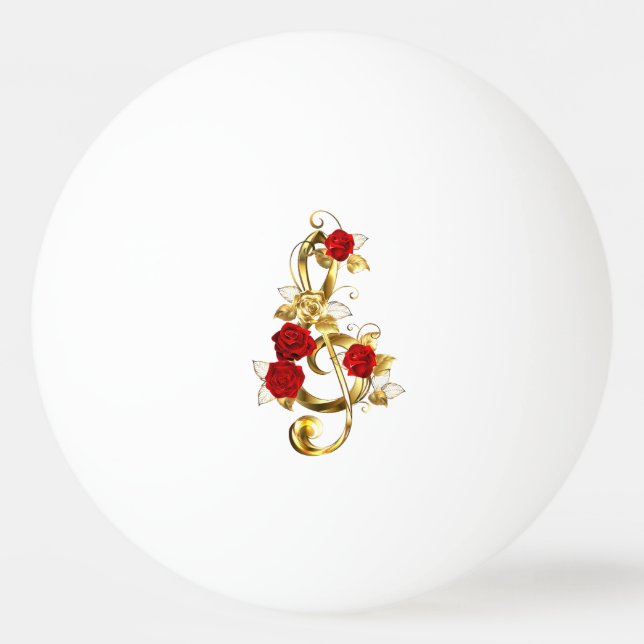 Golden Treble Clef with Rose Flowers Ping Pong Ball (Front)