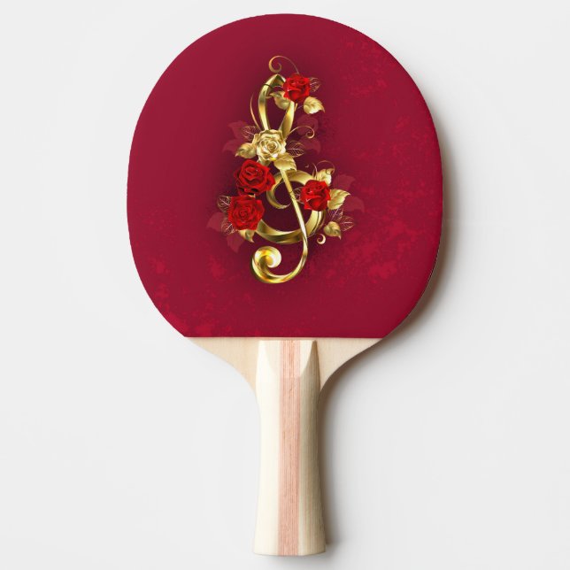 Golden Treble Clef with Rose Flowers Ping Pong Paddle (Front)