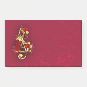 Golden Treble Clef with Rose Flowers Post-it Notes