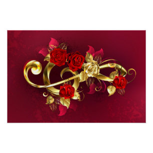 Golden Treble Clef with Rose Flowers Poster