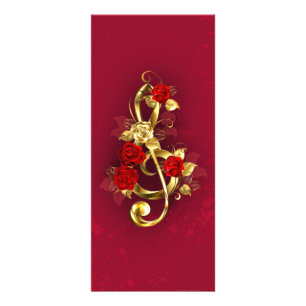 Golden Treble Clef with Rose Flowers Rack Card