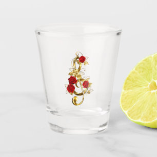 Golden Treble Clef with Rose Flowers Shot Glass