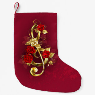 Golden Treble Clef with Rose Flowers Small Christmas Stocking