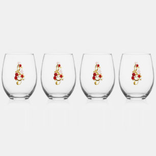 Golden Treble Clef with Rose Flowers Stemless Wine Glass