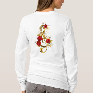 Golden Treble Clef with Rose Flowers T-Shirt