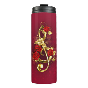 Golden Treble Clef with Rose Flowers Thermal Tumbler