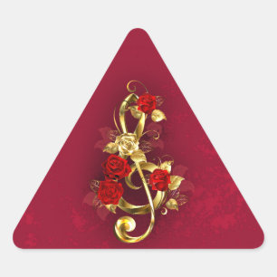 Golden Treble Clef with Rose Flowers Triangle Sticker