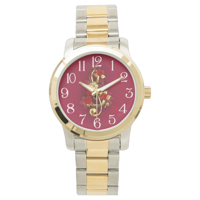 Golden Treble Clef with Rose Flowers Watch (Front)