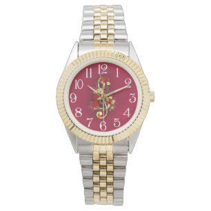 Golden Treble Clef with Rose Flowers Watch