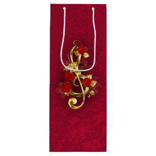Golden Treble Clef with Rose Flowers Wine Gift Bag