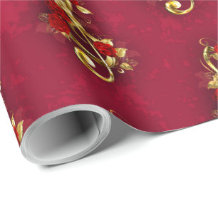 Golden Treble Clef with Rose Flowers Wrapping Paper