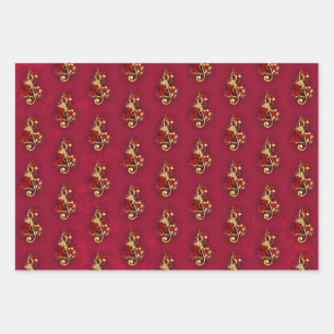Golden Treble Clef with Rose Flowers Wrapping Paper Sheet