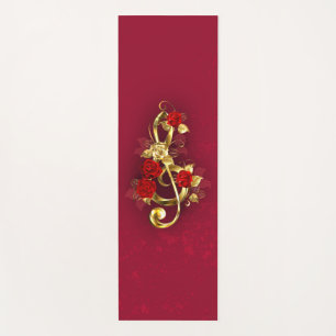 Golden Treble Clef with Rose Flowers Yoga Mat