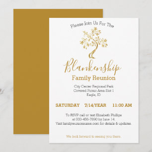 Golden Tree Black White Gold 1-Day Family Reunion  Invitation