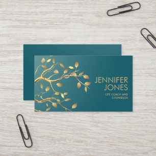Golden Tree Branch on Teal  Business Card