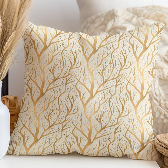 Golden Tree Branches - change background colour Cushion (Creator Uploaded)