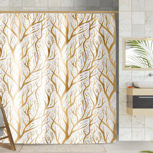 Golden Tree Branches - change background colour Shower Curtain