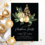 Golden Tree Christmas Party Invitation<br><div class="desc">This elegant Christmas holiday party invitation features a beautiful pine branch, green and gold Christmas ball ornaments and a gold tree set on a black background. The invitation is perfect for inviting your friends and family to a festive holiday gathering. The overall design is festive and sophisticated, and the invitation...</div>