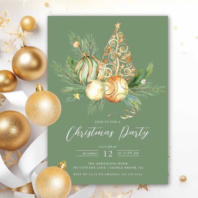 Golden Tree Christmas Party Invitation (Creator Uploaded)