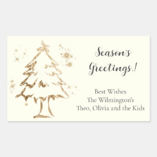 Golden Tree Christmas Rectangular Gift Label