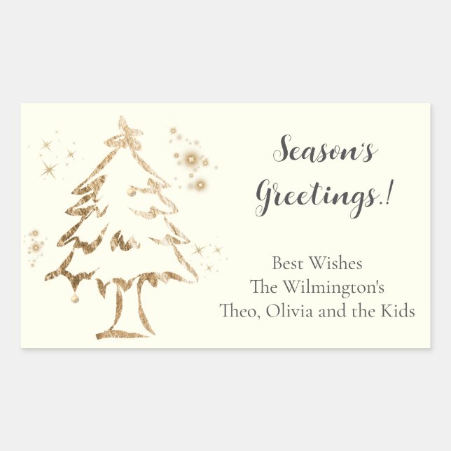 Golden Tree Christmas Rectangular Gift Label (Front)