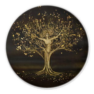 Golden Tree Goddess Ceramic Knob