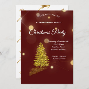 Golden tree, golden reindeer and Santa Claus  Invi Invitation