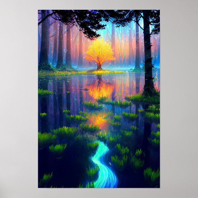 Golden Tree in the Aura of the Magical Swamp Poster (Front)