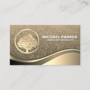 Golden Tree Logo   Gold Metallic Wave Business Card