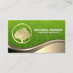 Golden Tree Logo Grass Business Card