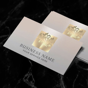 Golden Tree Logo Modern Silver Salon & SPA Business Card