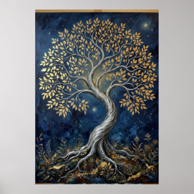 Golden Tree of Life Celestial Poster | Mystical Bl (Front)