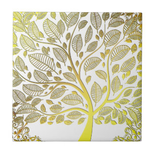 Golden tree of life ceramic tile