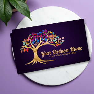 Golden Tree of life colorful leaves Business Card
