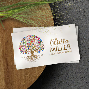 Golden Tree of Life - Colourful Leaves Business Card