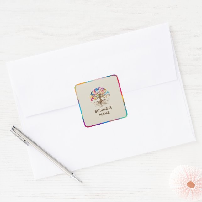 Golden Tree of life - Colourful Leaves Square Sticker (Envelope)