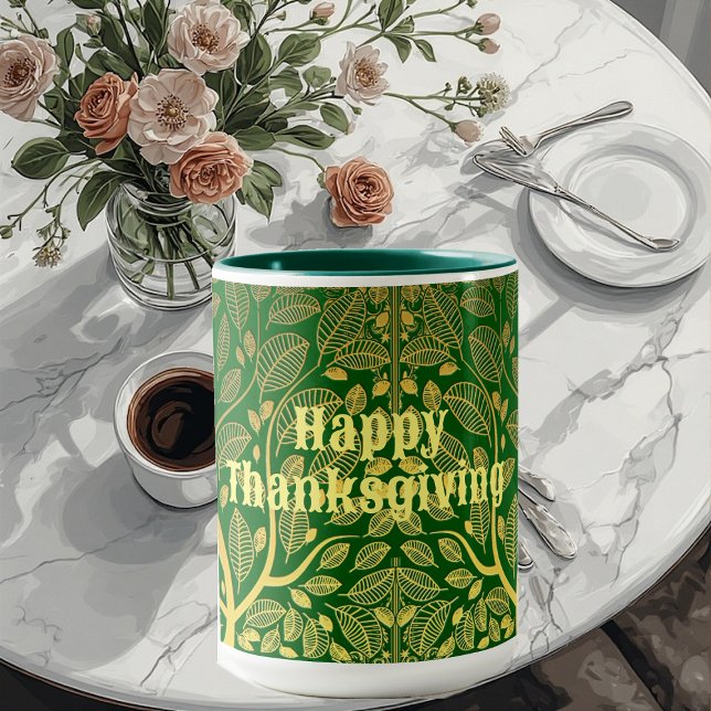 Golden Tree Of Life Happy Thanksgiving Green Fall  Mug (Golden Tree Of Life Happy Thanksgiving Green Fall Mug)