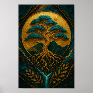 Golden Tree of Life Mystical Nature Poster