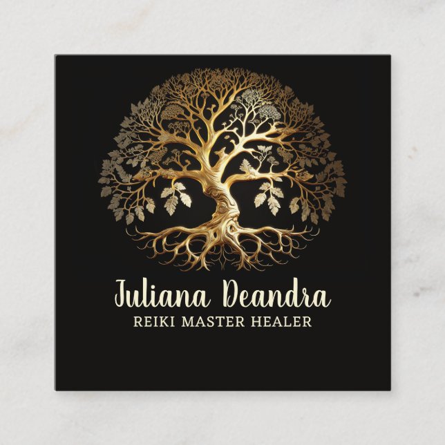 Golden Tree of Life  Square Business Card (Front)