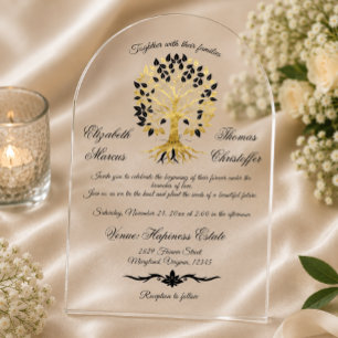 Golden Tree of Life Timeless Sophisticated Wedding Acrylic Invitations