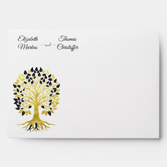 Golden Tree of Life Timeless Sophisticated Wedding Envelope (Front)