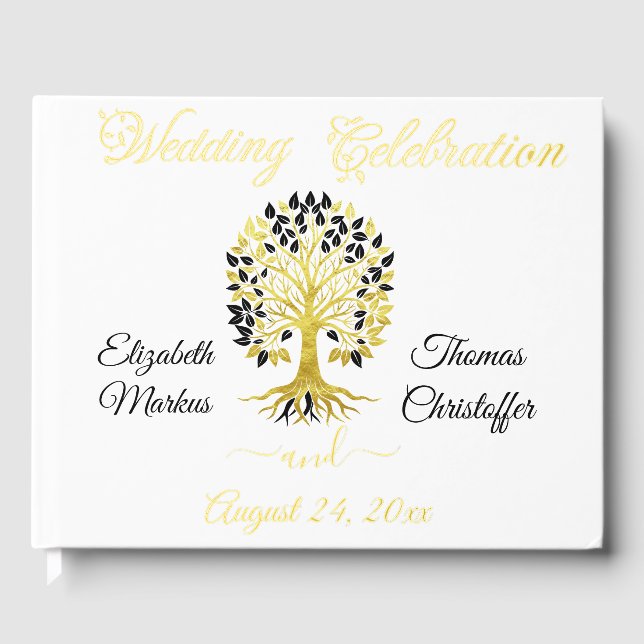 Golden Tree of Life Timeless Sophisticated Wedding Guest Book (Front)