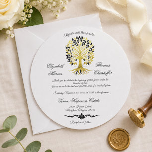 Golden Tree of Life Timeless Sophisticated Wedding Invitation