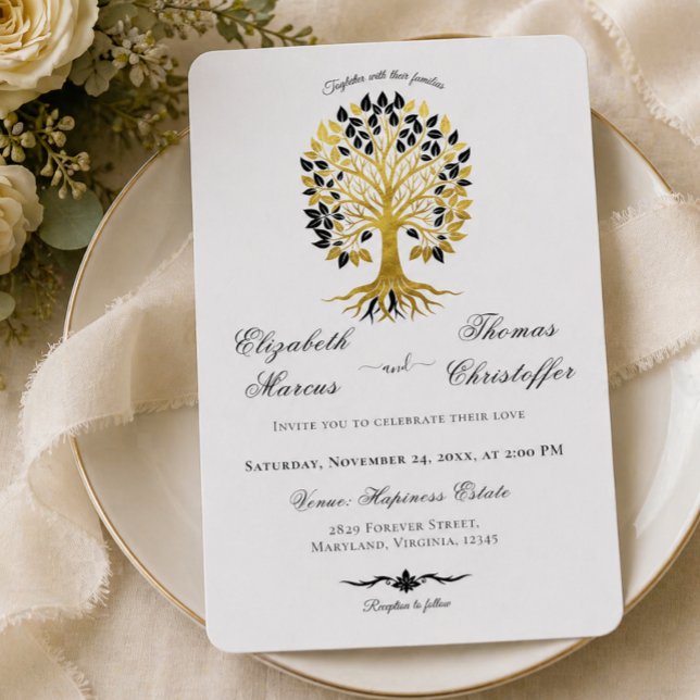 Golden Tree of Life Timeless Sophisticated Wedding Invitation (Creator Uploaded)