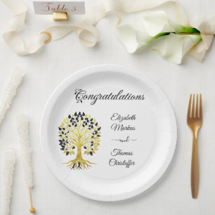 Golden Tree of Life Timeless Sophisticated Wedding Paper Plate