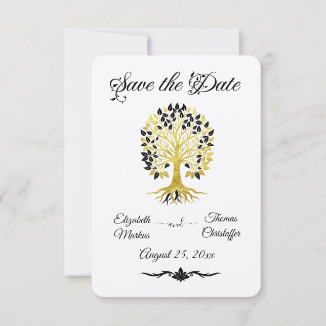Golden Tree of Life Timeless Sophisticated Wedding Save The Date (Front)