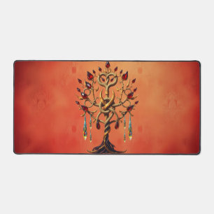 Golden Tree of Life with Red Gemstones Desk Mat